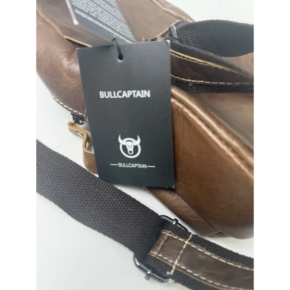 Leather Sling Bag Mens Chest Bag Casual Shoulder Crossbody Bags Travel Hiking...